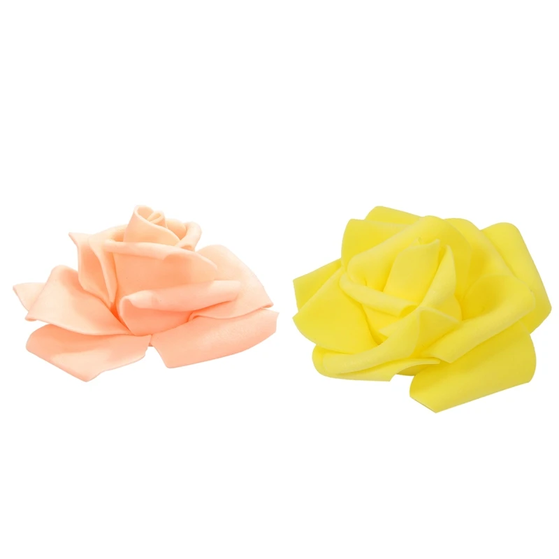 200PCS Foam Rose Flower Bud Wedding Party Decorations Artificial Flower Diy Craft Champagne& Yellow