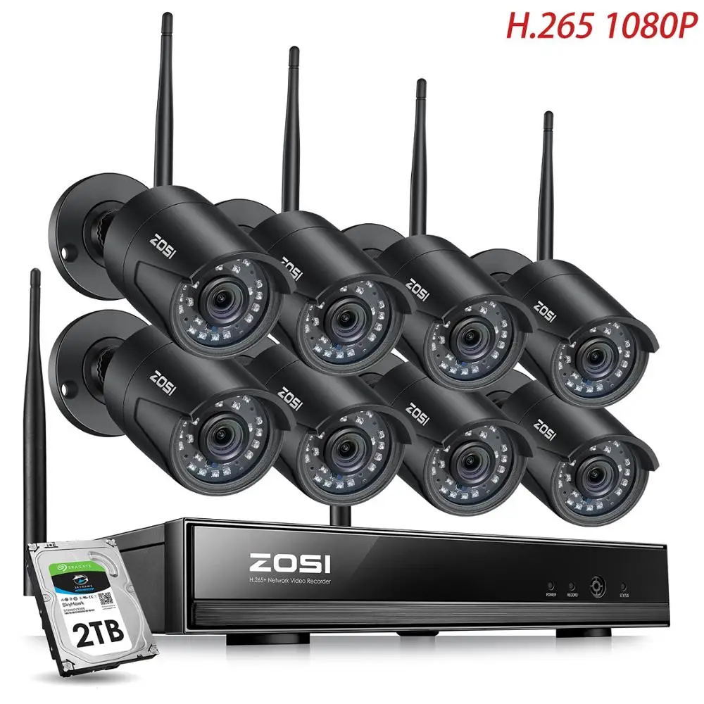 ZOSI 8CH H.265 1080P HD Беспроводной Wi-Fi NVR Kit для дома и улицы Водонепроницаемый IP66 Ночное Видение безопасности IP Камера, Wi-Fi, CCTV, Системы - Цвет: H.265