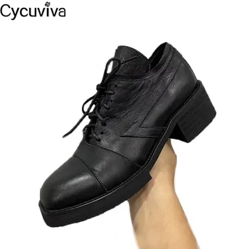 

British Style Black Leather Mules Chunky Heel Shoes Women Lace Up Women Pumps 2020 Runway White Platform Casual Ladies Shoes