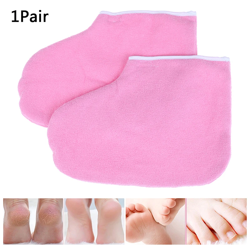 1 Pair Hand Wax Gloves Paraffin Wax Protection SPA Hand Foot Gloves Warmer Heater Foot Care Foot Cover Cloth Spa Pink