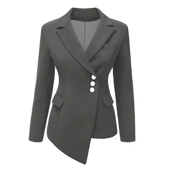 

Woman Slim Blazer Office Jacket Suit Female Elegant Irregular Jacket Button Woman Autumn Spring OL Coat Formal Slim Fit Blazers