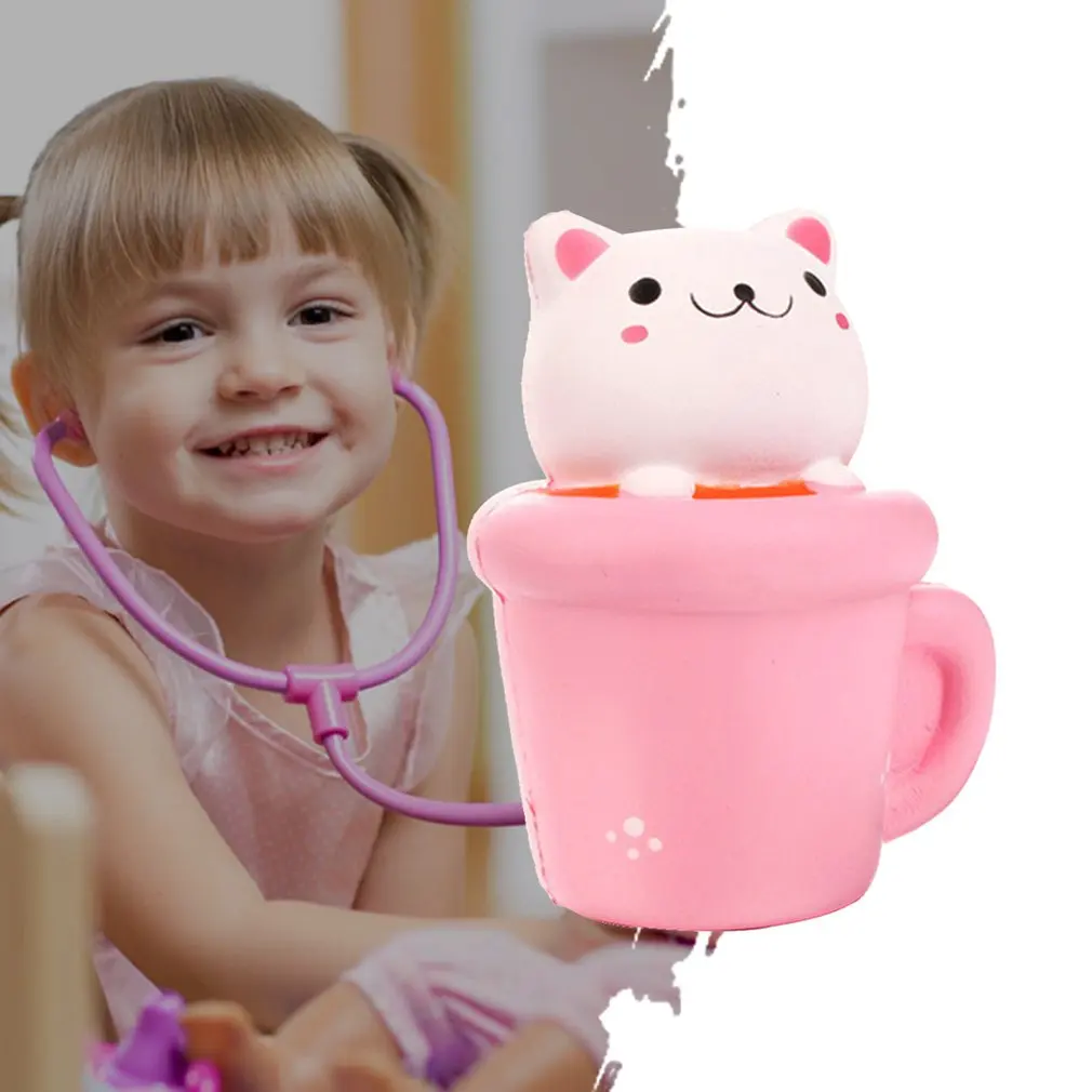 Мягкая медленный отскок Кошка чашка кофейная чашка игрушка медленный отскок кошачья чашка кофейная чашка моделирующая модель игрушки для высвобождения давления
