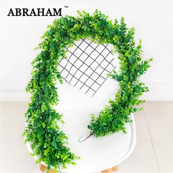 

150cm Plastic Rattan Artificial Eucalyptus Leaf Vine Wall Hanging Fake Plants Green long Ivy Wedding Leaves For Home Party Decor
