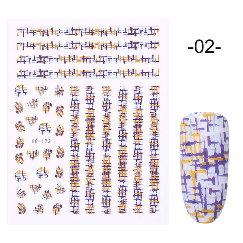 1 Sheet 3D Nail Stickers Self-adhesive Stripe Shape Flowers Element Mixed Patterns Transfer Decals Nail Decoration for Nail Art - Color: Series 1 - 02