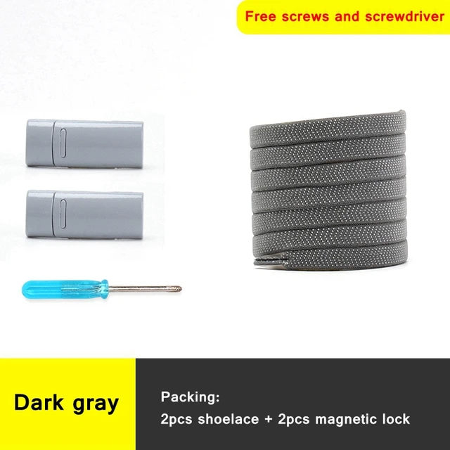 1 second No tie shoelace 24Color Elastic shoelaces Magnetic metal lock Quick wear in Flat Suitable for all shoes Lazy laces Dark Grey