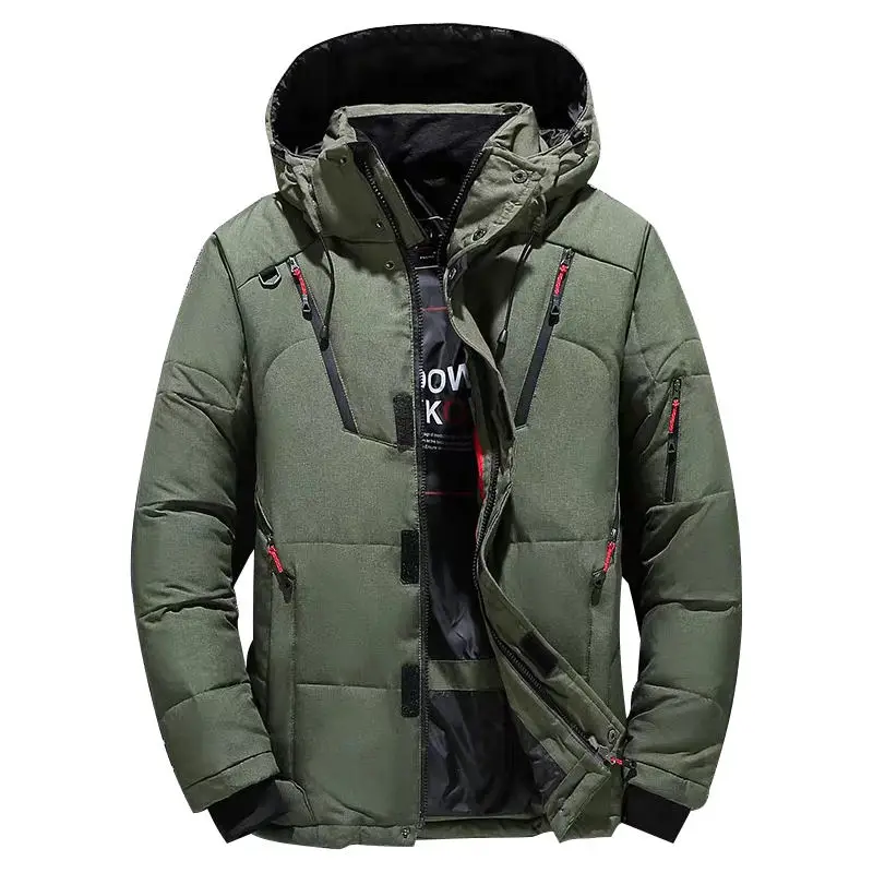 Winter Jacket Men Thick Duck Down Warm Hooded Coats Men Outwear Windbreaker Parkas Casaco Masculino Brand Clothing Multi-Pockets - Цвет: Green