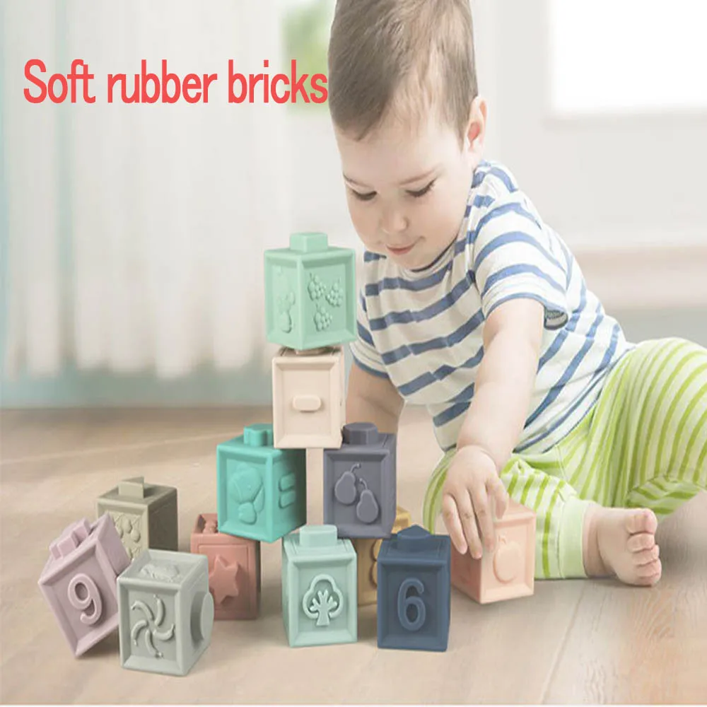 Baby Soft Toys Naissance Silicone Educational Building Blocks 3D Hanging Ball Babies Rubber Teethers Squeeze Bath Toy Gift | Игрушки и