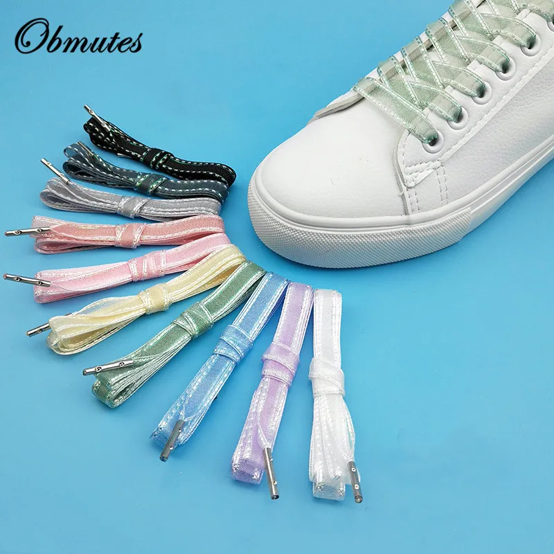 Новая шелковая лента шнурки прыгающие светлые цветные снежные нити прозрачные шнурки Женская парусиновая обувь кружевная атласная лента шириной 10 мм
