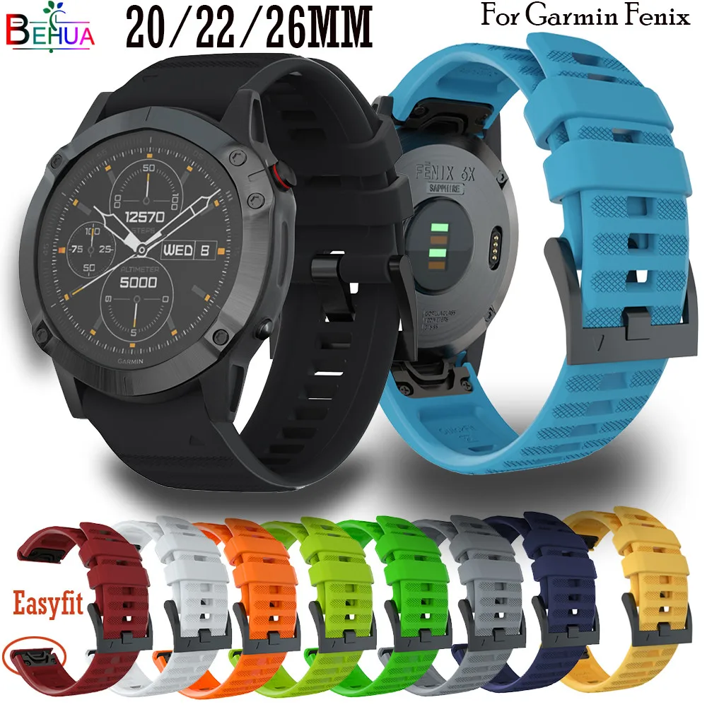 

20 22 26mm Silicone Sport WatchStrap For Garmin Fenix 6X 6 6S 5X 5 5S SmartWatch Quick Release Easyfit forerunner 945 Watchband