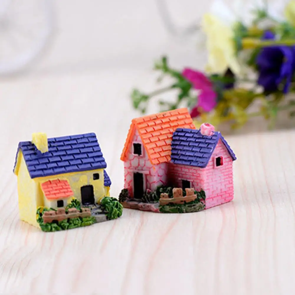 Mini Castle Small House Fairy Garden Miniatures Terrarium Figurines DIY Crafts Figure Moss Ornament Micro Landscape Decor resin ornaments,garden decoration,resin handicraft ornaments,resin ornament