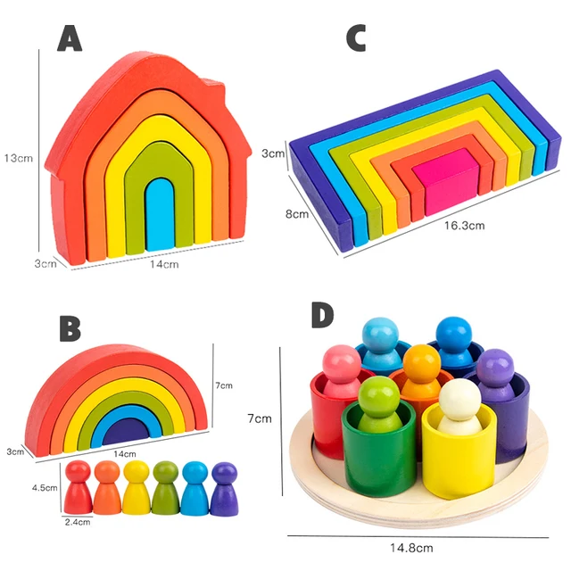 Wooden Rainbow Arched Blocks Natural Wood Blocks Kids Montesori Toys Stacking Balance Game Educational Toys for Children 6