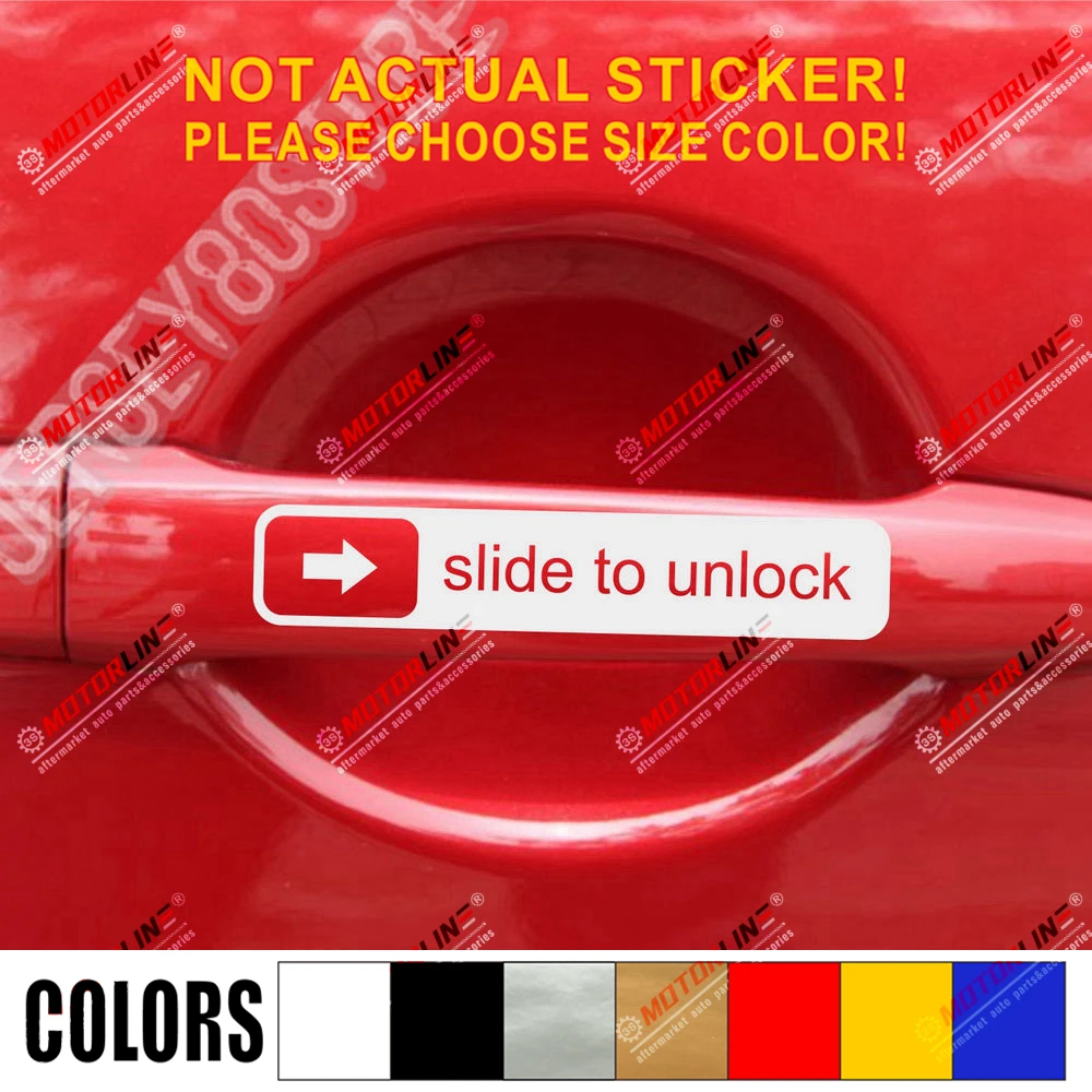 

4 x Slide To Unlock Funny Car Trunk Door Handle Decal Sticker 13cm