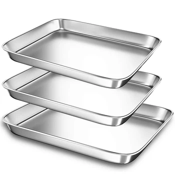 

Baking Sheet Pans for Toaster Oven, Small Stainless Steel Cookie Sheets Metal Bakeware Pan, Sturdy & Heavy Rectangle Tray , 3 Pi