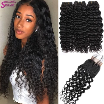 

Soul Lady Human Hair Water Wave Bundles With Closure 3 Bundles Water Wave With Closure Brazilian Closure With Bundles Water Wave
