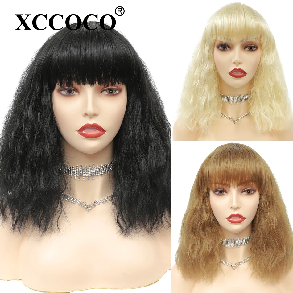 

Парик из синтетических волос, женский, короткий, волнистый, с челкой, #27 613, медовый блонд, жаропрочный, для косплея