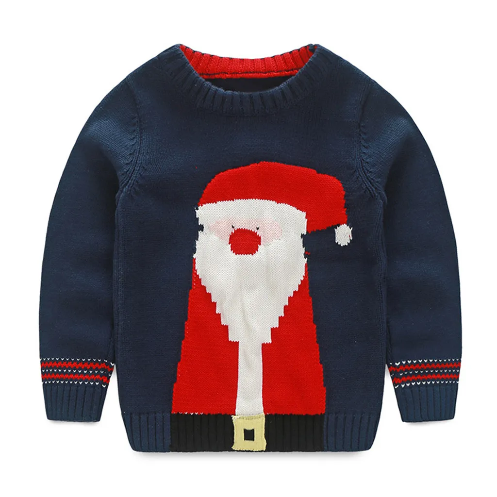 Детская Рождественская футболка для маленьких девочек и мальчиков, топы в полоску, одежда, милые осенние вязаные свитеры с Санта Клаусом для девочек - Color: Black
