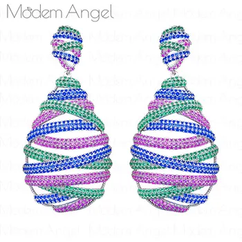 

ModemAngel Hot Trendy Waterdrop Long Dangle Earring Statement Women Wedding Cubic Zircon Dubai Indian Earrings Bohemia Hot