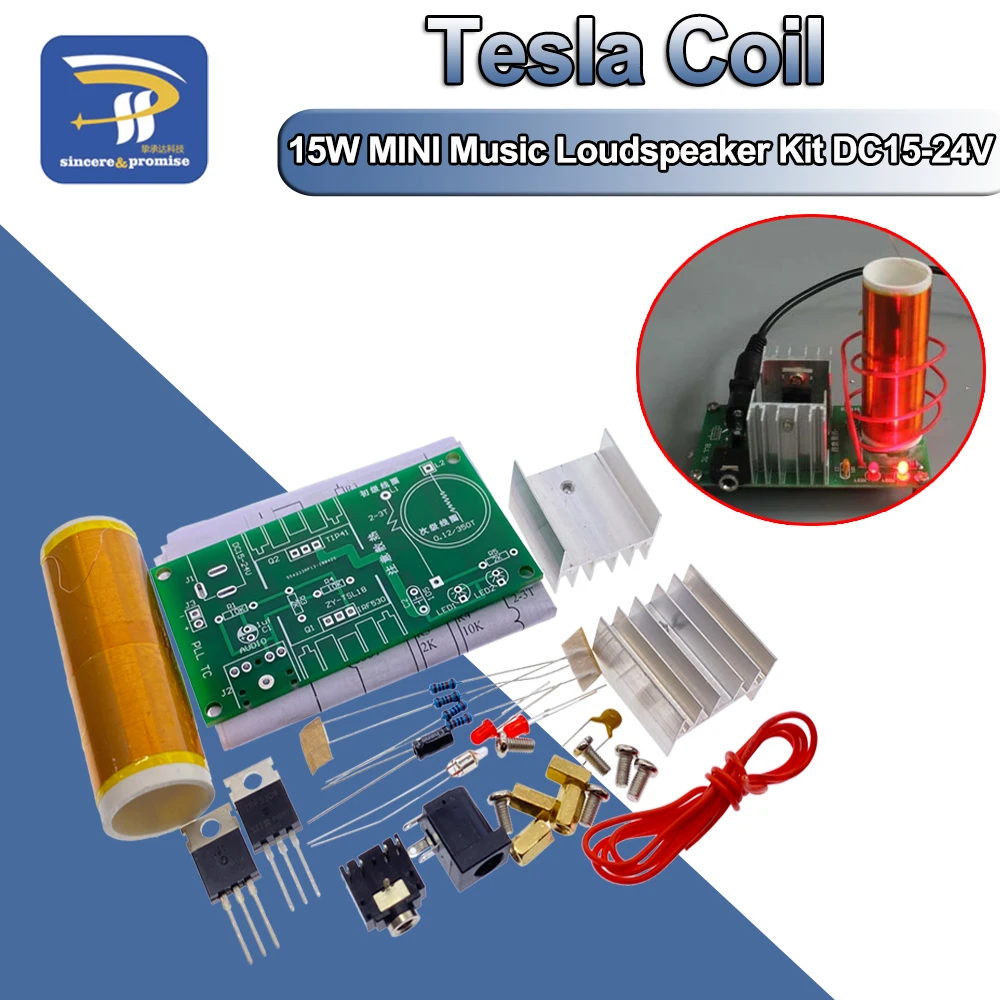 Tesla Spule DIY Elektronische Kit Teile Produktion Magie Requisiten 15W MINI Musik Lautsprecher Produktion 3,5mm Buchse DC 15-24V 2A