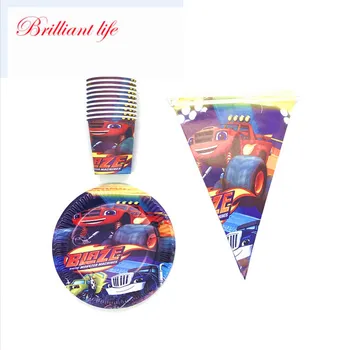 

30/60pcs Blaze And The Monster Machines Cartoon Birthday Party Disposable Tableware Cup Plate Decoration Flag Baby Shower Supply