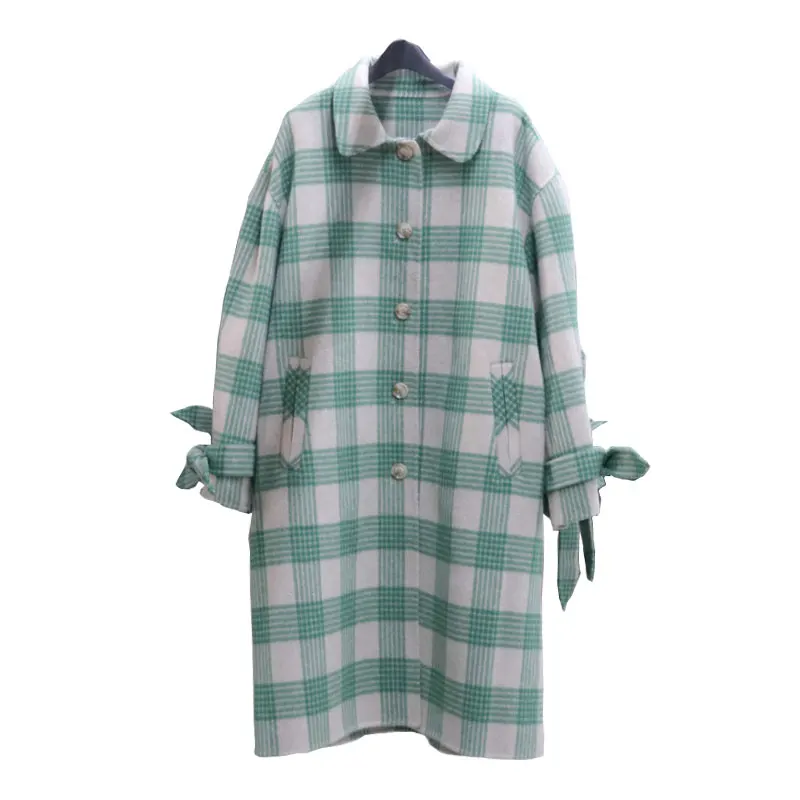 

Women's handmade single-breasted wool coat new double-sided lattice loose version coat casual jacket