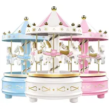 Boîte à musique carrousel avec lumière, boîtes à musique géométriques, décoration de chambre de bébé, cadeau de noël, de mariage, d'anniversaire