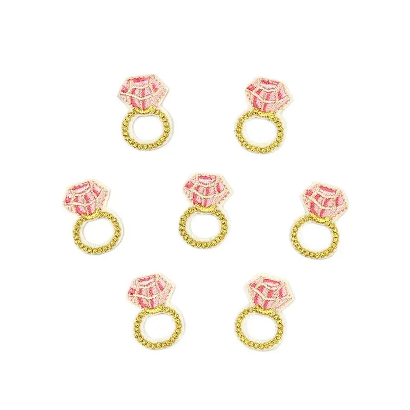 

10pcs Cartoon Diamond Ring Patch Iron On Embroidery Stickers Sew Jeans Coats Dress Shoes Hats Fabric Appliques DIY Badge DECORS