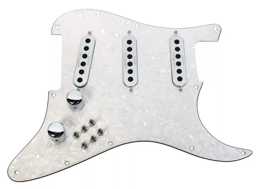 

Burns London Mini Tri-Sonics Brian May Strat Loaded Pickguard Chrome White Pearl