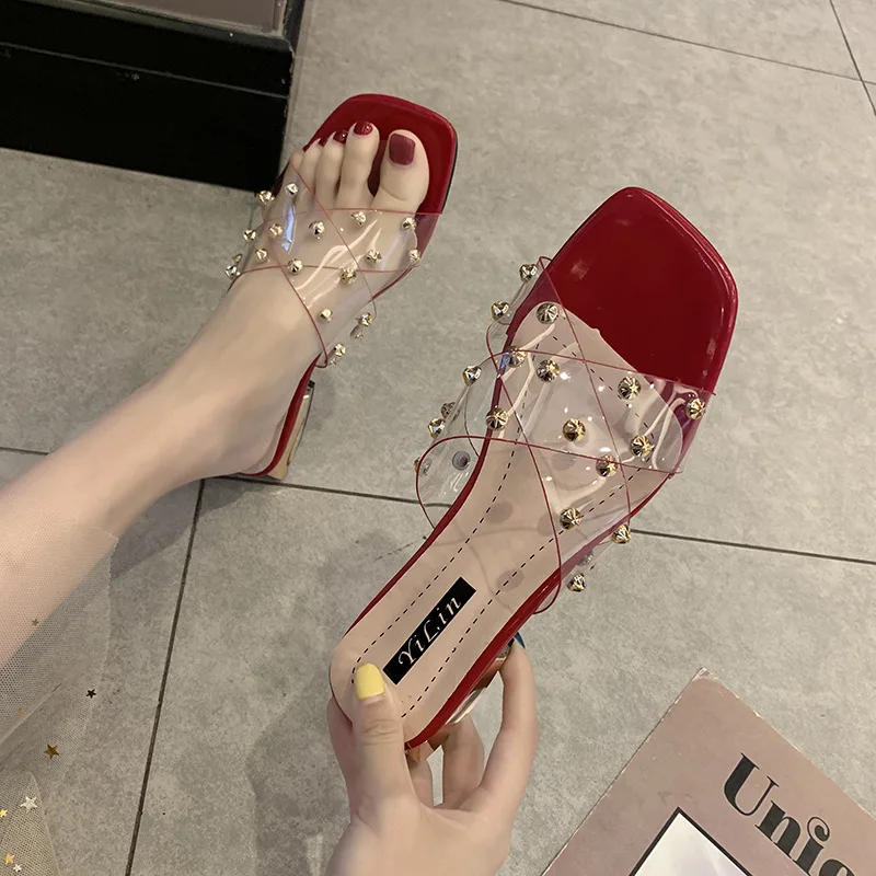 

Korean-style Transparent Single-strap Slipper Women's Outer Wear INS Fashion Summer New Style Versatile Low Heel Fairy Ride Skir