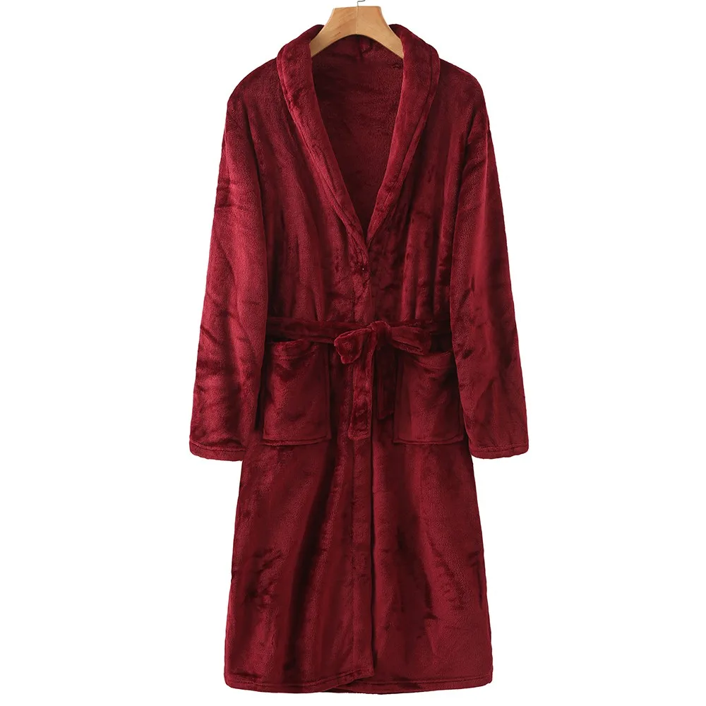 Winter Flannel Women Robe Kimono Bath Gown Thicken Coral Fleece Nightgown With Pockets Long Sleepwear Couples Nightwear Homewear