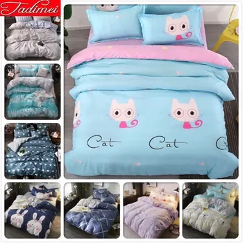

Cat Kitty Pattern Blue Pink AB Double Side Duvet Cover 3/4 Pcs Bedding Set Kid Child Soft Cotton Bed Linen Single Twin Full Size