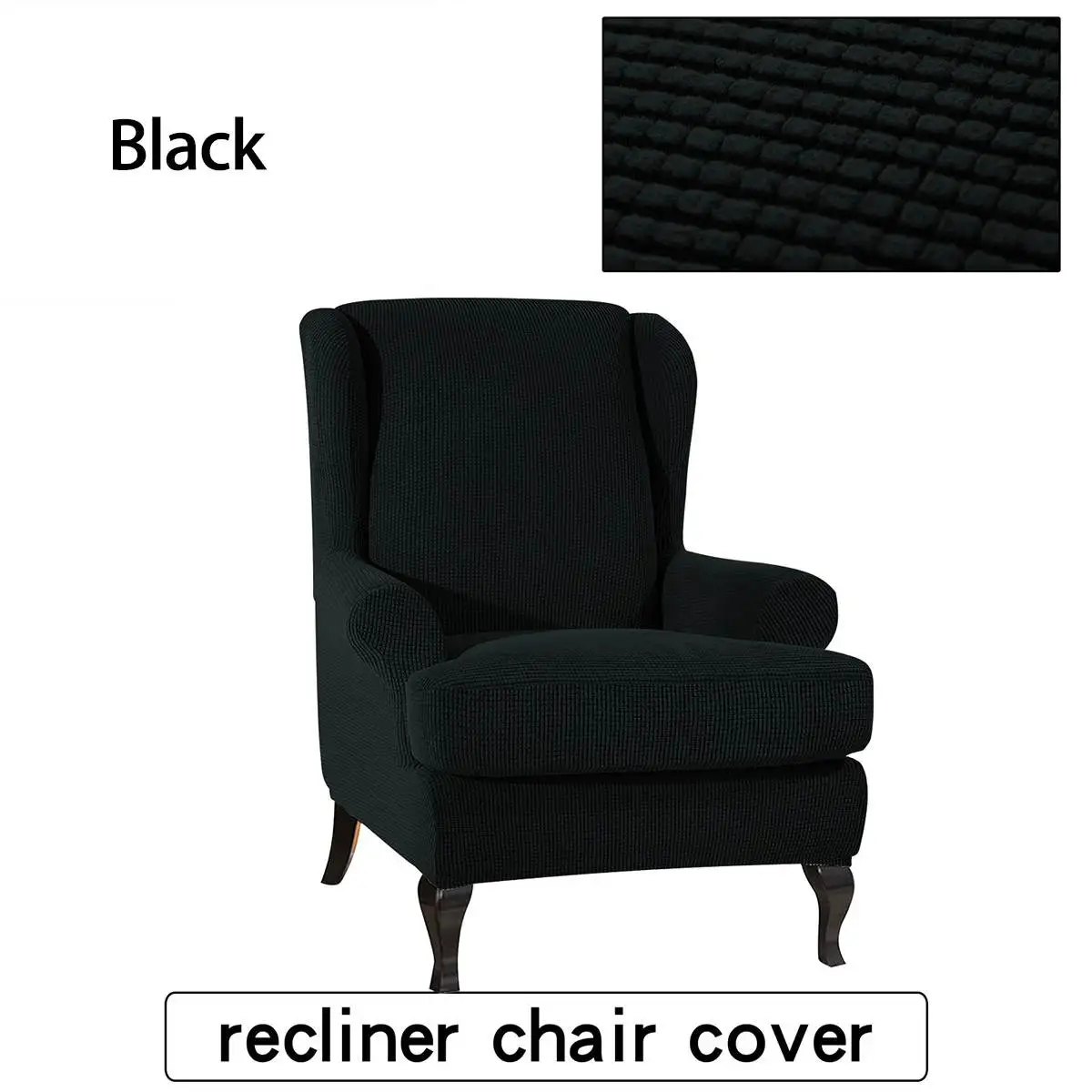 Черный Наклонные руки King Back эластичные чехлы на кресла кресло Wingback крыло диван задний Чехол для стула тянущийся протектор скольжения крышка протектор - Цвет: Черный