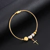 Religious Virgin Mary San Benito Medal Bangles For Women Rhinestone Heart Cross Pendant Pulseiras Feminina 4