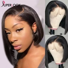 Middle Side Part Short Bob Wig Straight Lace Front Wigs Pre Plucked Bob Wig Lace Frontal T Part Human Hair Wigs For Women