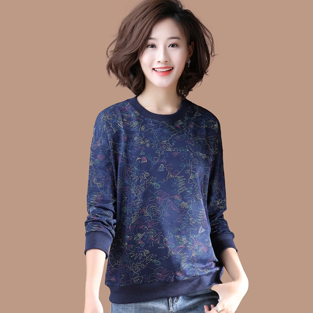

2019 New Women O-Neck Long Sleeve T-Shirts Original Literary Printed Loose T-shirt Plus Size L-5XL Casual Women Tops