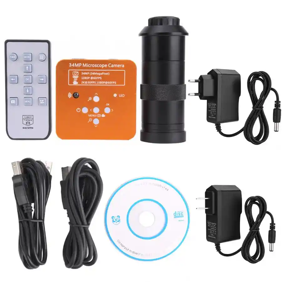 US Plug Microscope Camera,34MP 2K 1080P 60FPS HDMI USB Industrial Microscope Camera for Phone Repair 100-240V