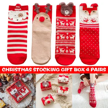 

4 pair Christmas Elements Cotton Socks Breathable Cute Christmas Decorations Gifts Set LXH