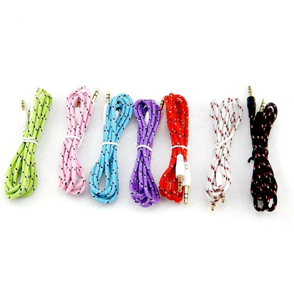 

100pcs/lot Wholesale 3.5mm Audio Aux Male Stereo Woven Fabric Braided Cable for Phone Pc