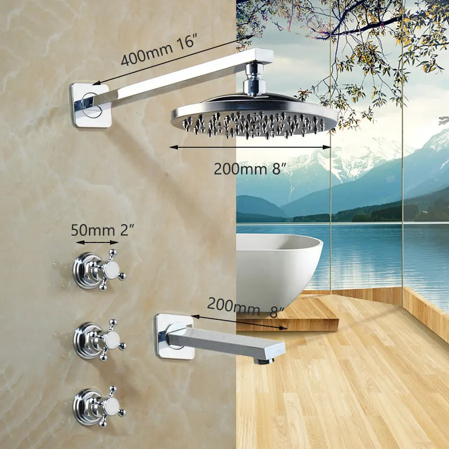 Description Picture 5 of itemKEMAIDI Chrome Shower Faucets Set Rain Waterfall 3 Handle Shower System Wall Mount Bathtub Shower Mixer Combo Set