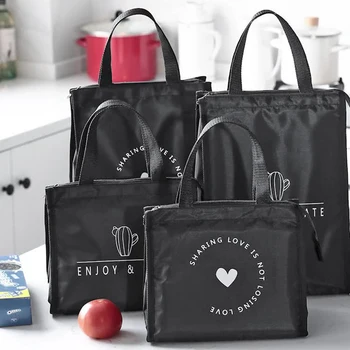 

Fashion Black Letter Lunch Bag Portable Thicken Food Thermal Box Picnic Ice High Capacity Insulated Tote Cooler Childern Bags