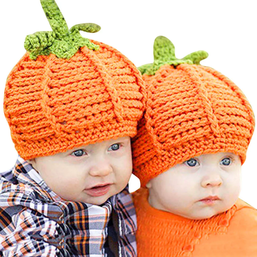 

New Style Cute Newborn Baby Cartoon Pumpkin Cap Knit Hat Halloween Costume Photography Prop Kids Girl Boy Hats Drop Shipping
