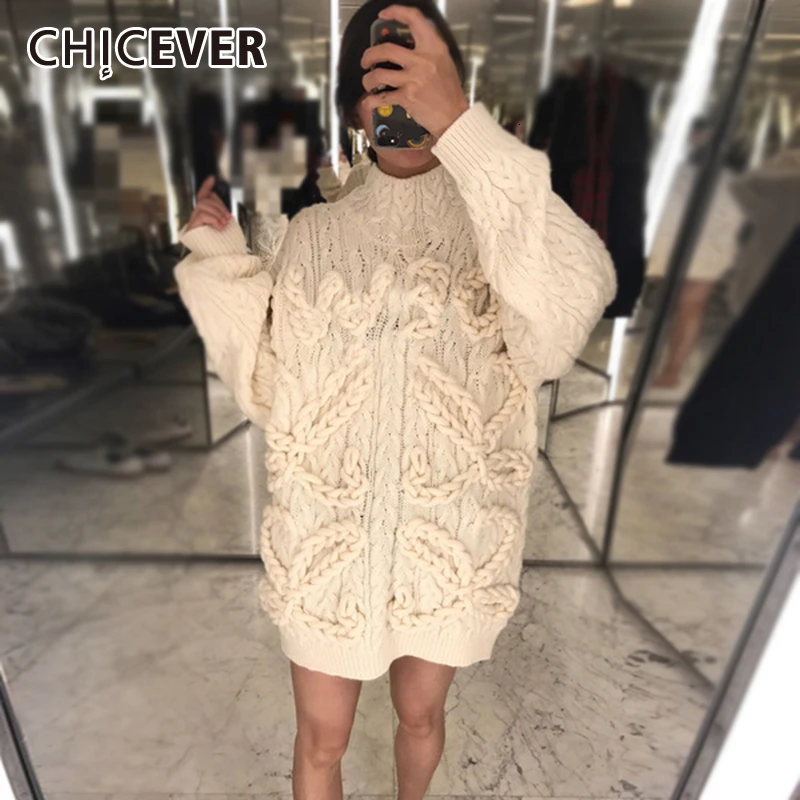 CHICEVER корейский вязаный свитер женский Водолазка с длинным рукавом Свободный