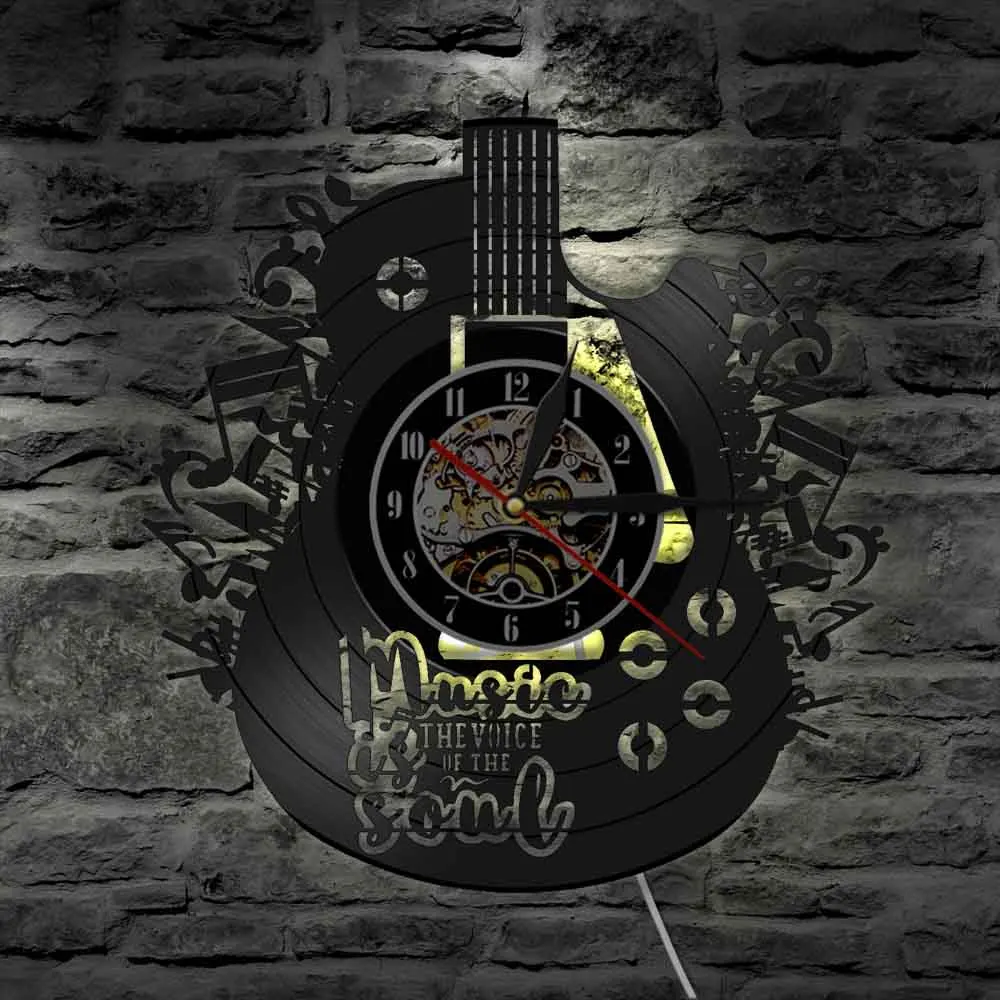 Музыка это голос в душе музыкальные цитаты настенные часы гитара Виниловая пластинка настенные часы музыка медитации декоративные часы