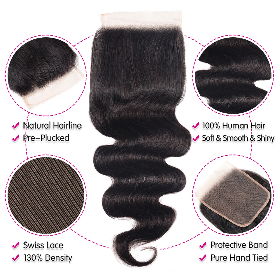 Волосы UNICE бразильские человеческие волосы тела волна 8-18 дюймов 5*5 кружева закрытие натуральный цвет завитые здоровые волосы 1 шт
