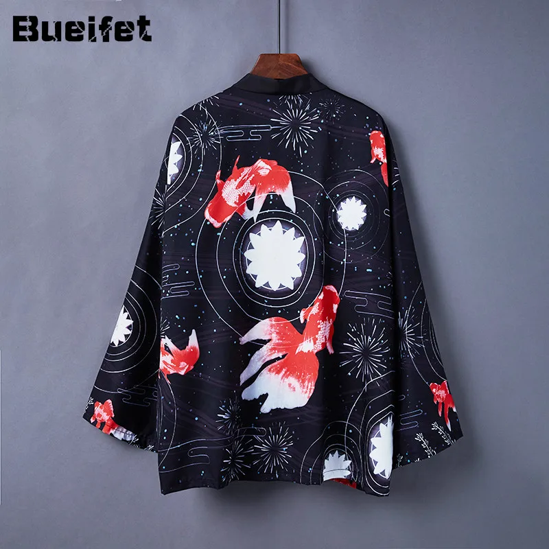 Japanese Style Loose Traditional Kimono Cardigan Summer Men Yukata Samurai Costume Clothing Geisha Haori Obi Sunscreen Blouse |