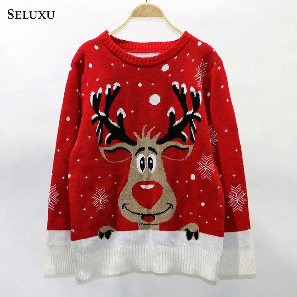 Seluxu Autumn Winter Women Sweater Long Sleeve Round Neck Sweater Christmas Clothes Santa Claus Print Christmas Sweater Pullover