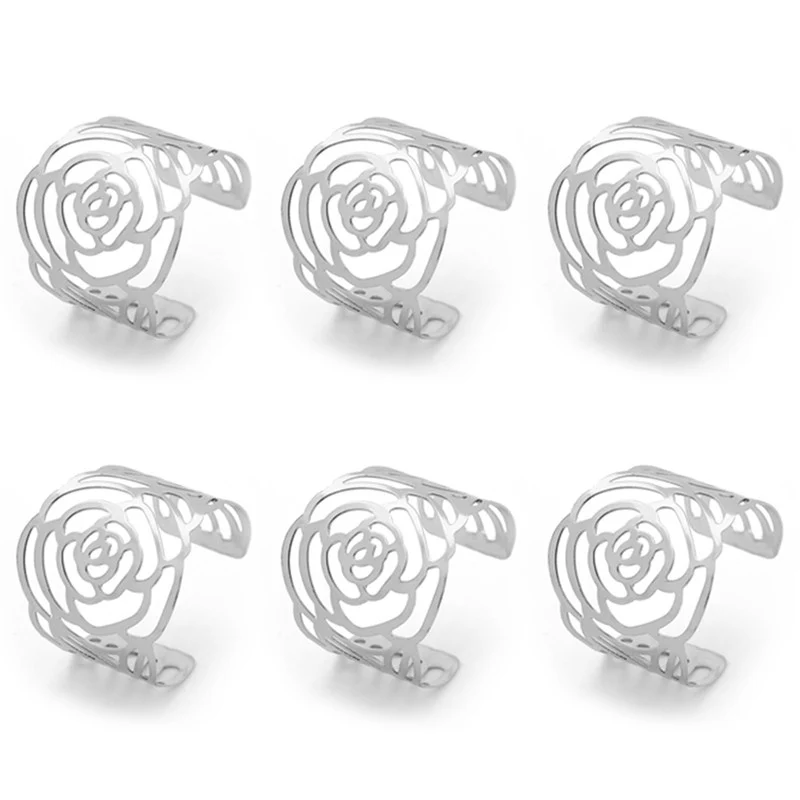 TAI Top 6 шт. кольцо для салфеток из металлического сплава кольца для салфеток для свадебной вечеринки банкета западное обеденное полотенце держатель для салфеток украшение стола - Цвет: Flower Silver 6pcs