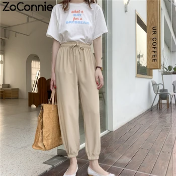 

New Thin Chiffon Women Harem Pants Drawstring Summer Loose Casual Ankal-Length Carrot Pants Female Streetwear Joggers Trousers