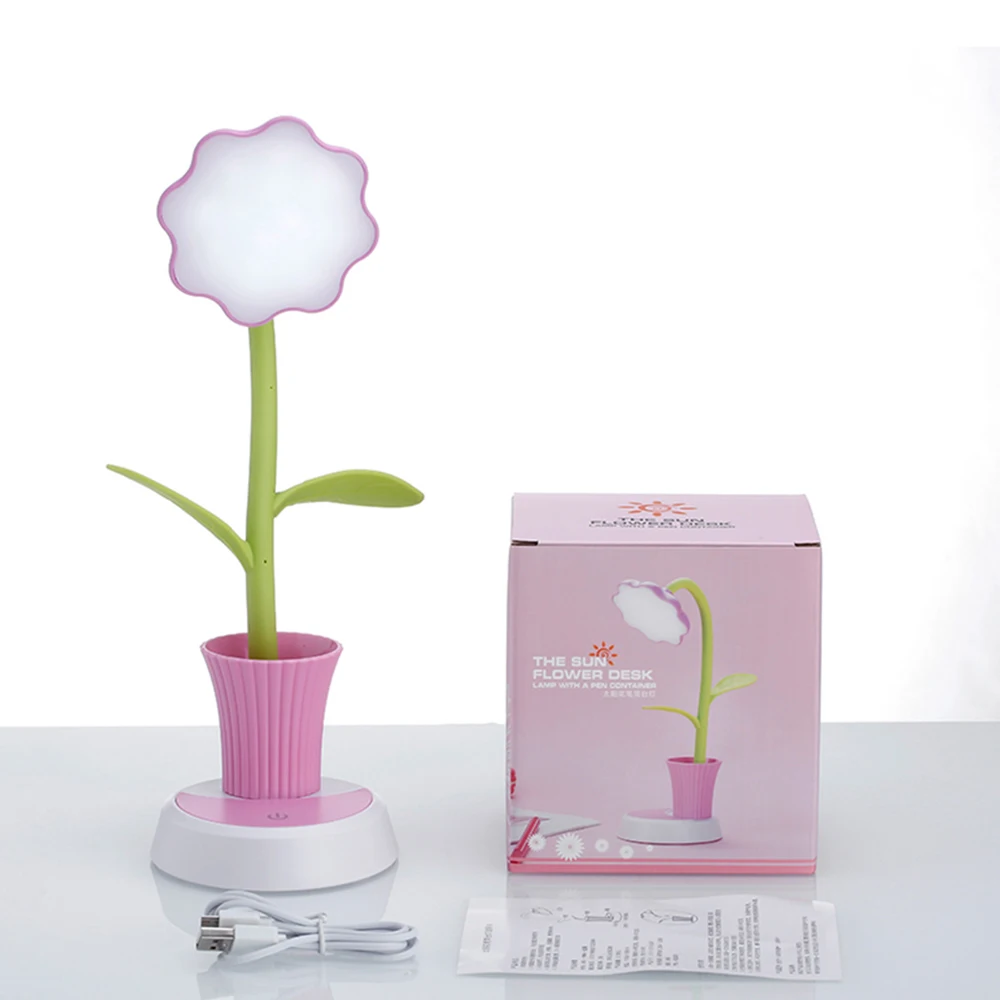 2 In 1 LED Table Lamp USB Chargeable LED Sun Flower Desk Lamp with Pen Holder Children Reading Eye Protection Table Light Lamps