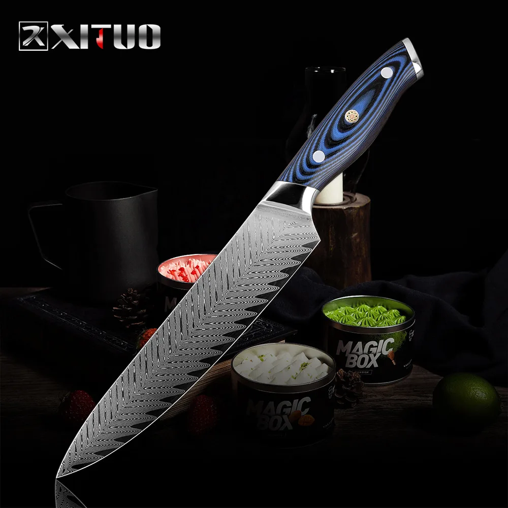 Chef Knife XITUO кухонный поварской нож дамасская сталь профессиональный Япония Sankotu Кливер Boning Gyuto кухонные инструменты деликатная Слива заклепочная рукоять - Цвет: Chef Knife