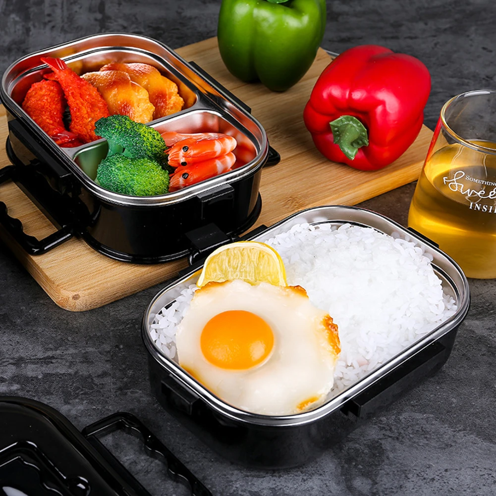 Из нержавеющей стали Ланч-бокс с отделениями Портативный Bento контейнер для еды с столовой ложкой герметичная столовая посуда для взрослых и детей